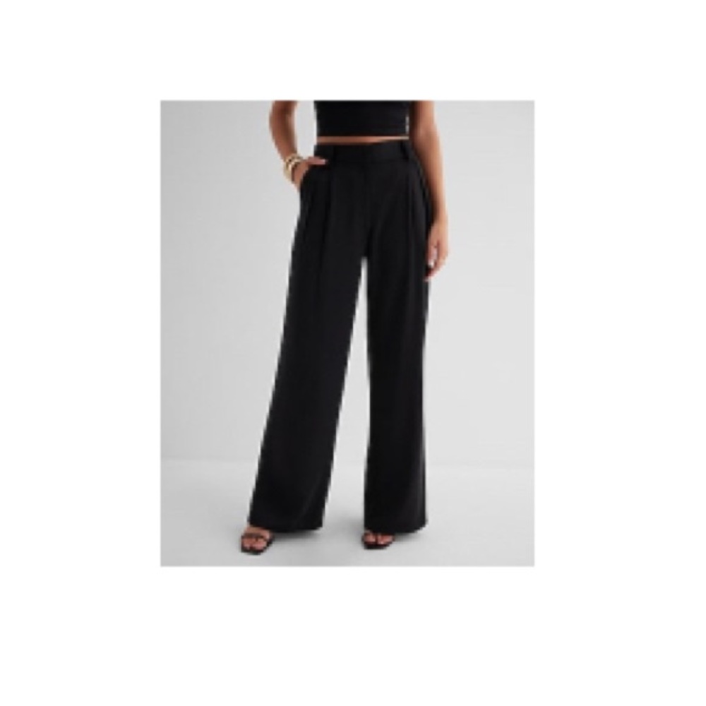 Express Stylist High Waisted Pleated Wide Leg Pant, Black, Size 8R